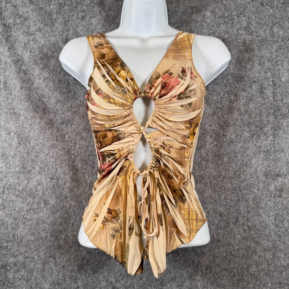 Vtg Y2K Tank Top Juniors Medium Front Cutout Fairygrunge Butterfly Asymmetrical